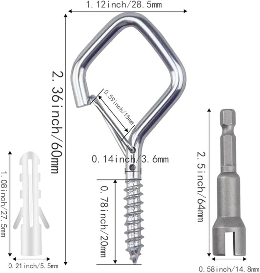 52-Pack Heavy-Duty Silver Screw Eye Hooks with Safety Clips | Metal Ceiling Hooks for Hanging Plants, Wind Chimes, Bird Feeders & Indoor/Outdoor Lights