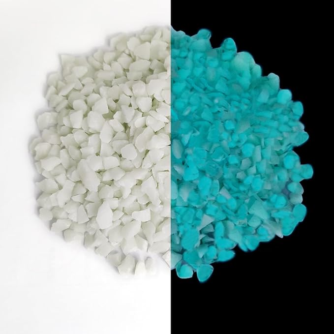 HappyFiller Blue Glow in The Dark Crushed Sand Broken Glass Pieces Crush Terrarium Rocks Stones for Home Centerpieces,Crafts,Resin Arts,Plants Decoration,Vase Fillers,Candle Holder Decor,1.3 LB