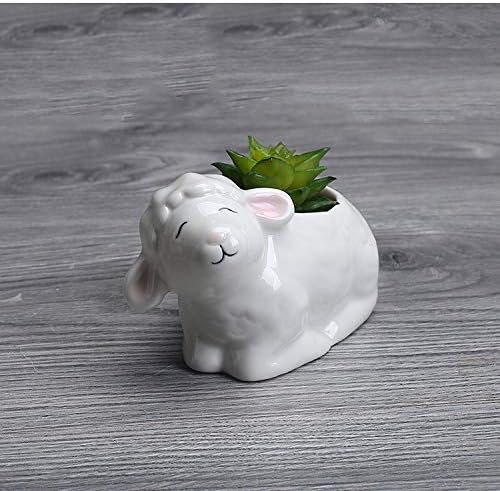 Funnuf Cute Animal White Ceramic Succulent Cactus Flower Planter for Home Garden Office Desktop, 2pcs, Small & Large White Sheep