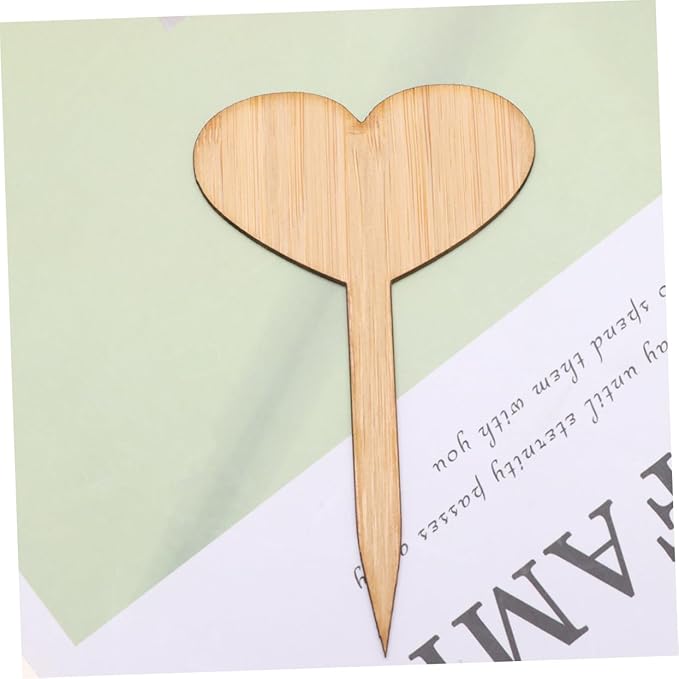 Mipcase 20pcs Heart Shaped Bamboo Thicken Plant Labels for Garden Seedling Markers t Shape for Writing