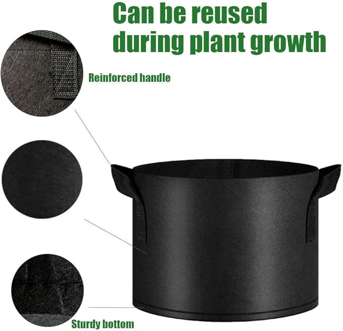 5-Packs 5 Gallon Plant Grow Bags, Heavy Duty Thickened Nonwoven Fabric Pots with Handles,Garden Grow Bags, Heavy Duty Gardening Planter bag for Vegetables Flowers Fruits, Black,Set of 5 (5gallon)