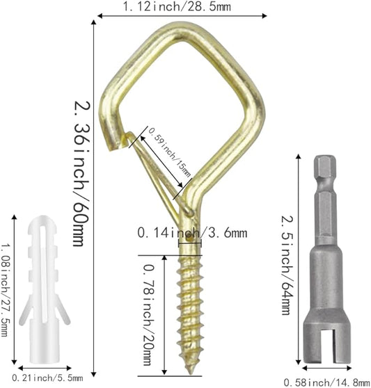 52-Pack Heavy-Duty Golden Screw Eye Hooks with Safety Clips | Metal Ceiling Hooks for Hanging Plants, Wind Chimes, Bird Feeders & Indoor/Outdoor Lights