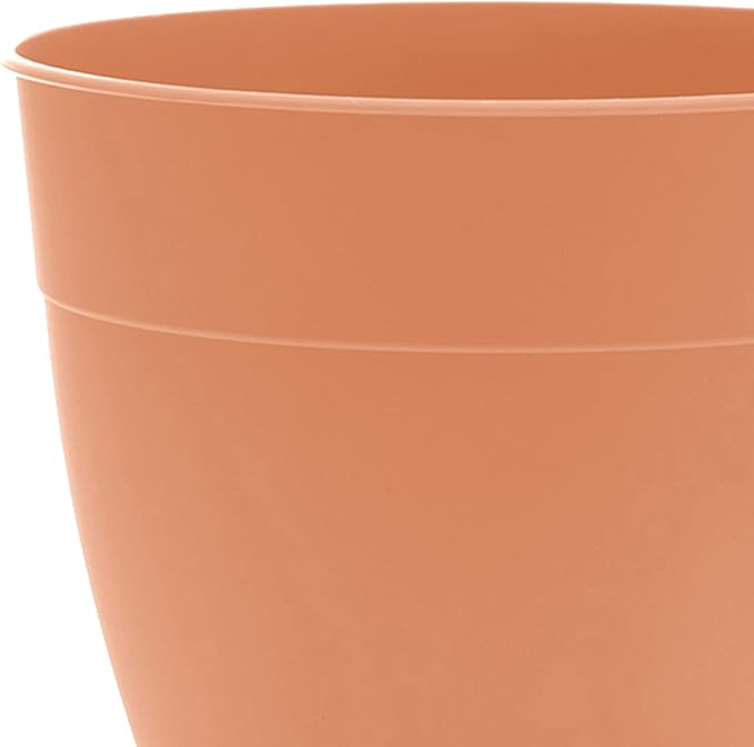 Bloem Dayton Planter with Saucer: 12" - Coral - 100% Recycled Plastic Pot, Removable Saucer, Elevated Feet, for Indoor and Outdoor Use, Gardening, 3 Gallon Capacity