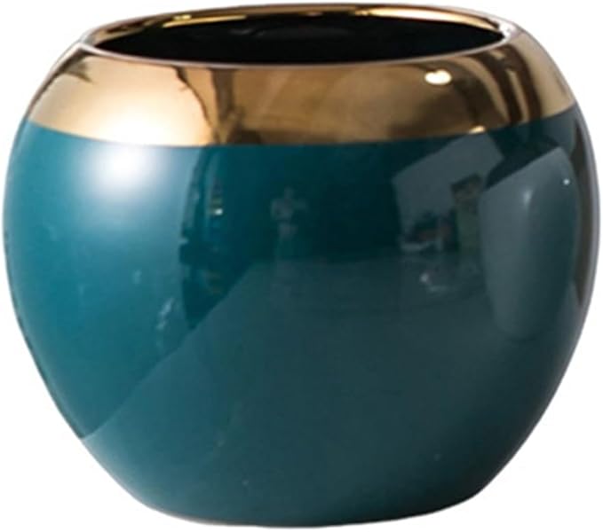 Green Gold Spherical Ceramic Plant Pots Succulent Small Plant Pot Indoor Modern Decorative Indoor-Outdoor Garden Plant Pots with Drainage Holes - Plants Not Included 3.94 x 3.94 x 3.15 Inch