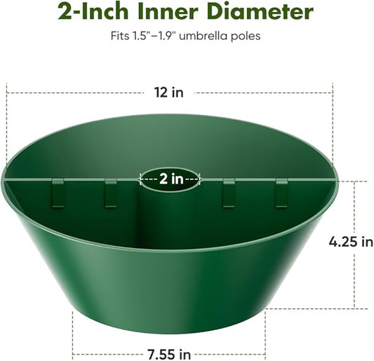 Koutemie 2-in-1 Umbrella Planter for Patio Table & Pole, Half Round Flower Planters Pots with Umbrella Hole Fits Poles Up to 2” Diameter, PVC Post Planter Wrap Around Umbrella for Garden, Green
