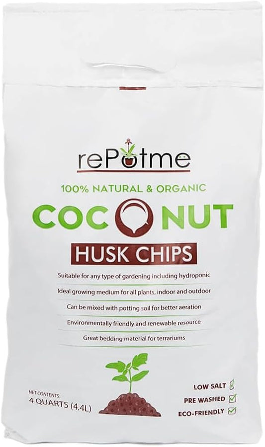 rePotme Premium Coconut Husk Chips - 4 Quarts - Great Potting Medium for Orchids and Indoor Plants