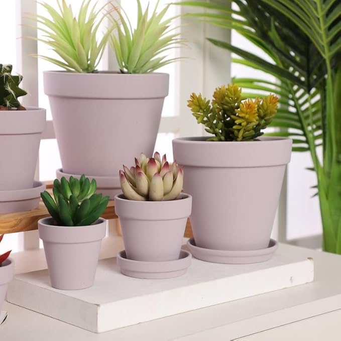Yishang Pink Terra Cotta Pots with Saucer- 12-Pack Large Terracotta Pot Clay Ceramic Planters with Drainage Holes