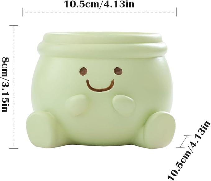 Cute Face Planter Pot, Small Resin Head Planters for Indoor Plants, Funny Smiling Face Flower Pot Succulent Planter with Drainage Hole, Gift IdeaI for Birthday Christmas (Green)