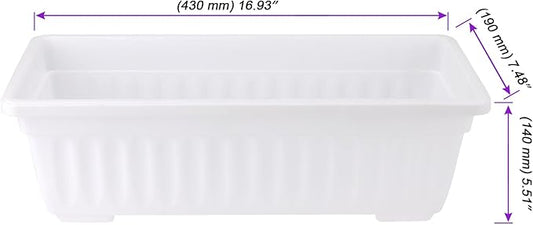 JOIKIT 6 Packs 17 Inch White Plastic Flower Window Boxes Planters with Drainage Holes & Tray, Rectangular Long Vegetable Flower Windowsill Box Planter Pot with Plant Label for Garden Patio Balcony