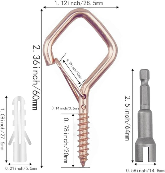 32-Pack Heavy-Duty Rose Gold Screw Eye Hooks with Safety Clips | Metal Ceiling Hooks for Hanging Plants, Wind Chimes, Bird Feeders & Indoor/Outdoor Lights