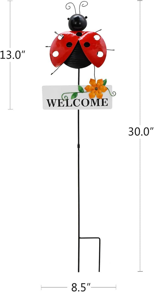 Morning View Ladybug Garden Stakes Decorative Metal Insect Yard Stake Outdoor Spring Lawn Ornaments Yard Art Patio Pathway Flower Pot Outside 30 Inch Tall