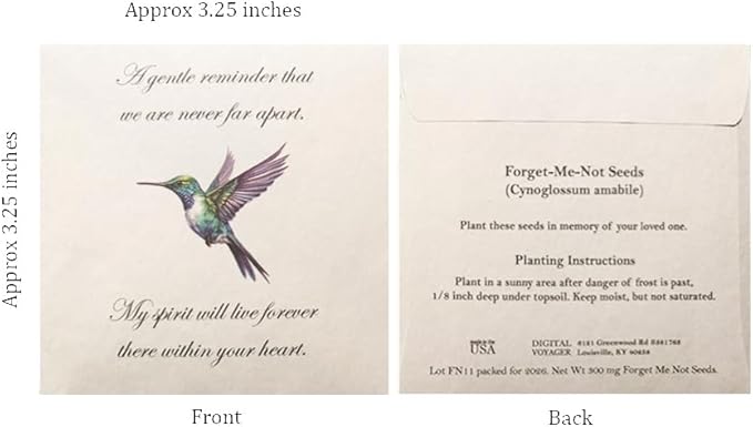Forget Me Not Seeds - Hummingbird Funeral Favors - Prefilled Seed Packets - Ready to Give - Pack of 20