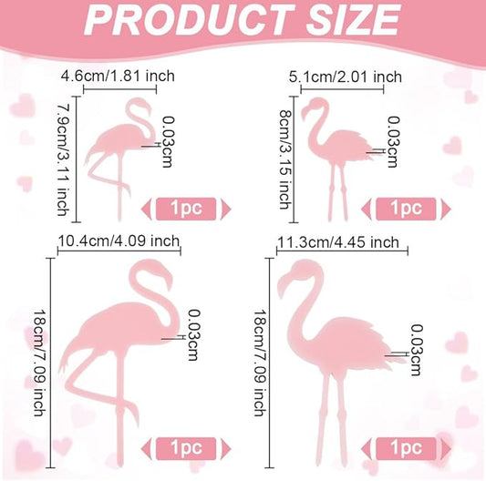 OLYCRAFT 4pcs 4-Style Acrylic Flamingo Plant Stakes Pink Miniature Garden Flamingo Figurines Flamingo Gradient Acrylic Flamingo Statue 3.1~7 Inch Length for Pot Garden Decorations