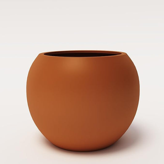 DTY Mount Sherman 21.1'' D x 16.7'' H (Pot Opening 14.6") Fiberstone Round Planter with Drainage Hole, Smooth Finishes, Weather Resistant for Indoor and Outdoor, 2 Extra Coco Mats - Terracotta, Large