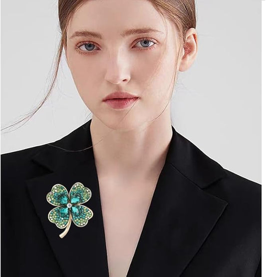 St.Patrick's Day Brooches for Women Dainty Crystal Four Leaf Lapel Pin Shamrock Hat Brooch Pins Irish Enamel Brooches Irish Holiday Costume Accessory Jewelry