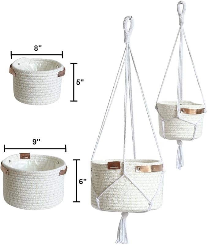 2Pack Hanging Flower Pots Plant Hangers,Wedding Party Birthday Gift Storage Baskets Home Garden Hanging Planter, Waterproof Lining Hydroponic Plant Pot-Glitter White