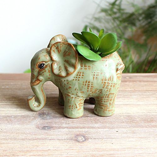 Cute Animal Elephant Shaped Ceramic Succulent Cactus Air Plant Flower Pots Planters-Plant Not Included (Green)
