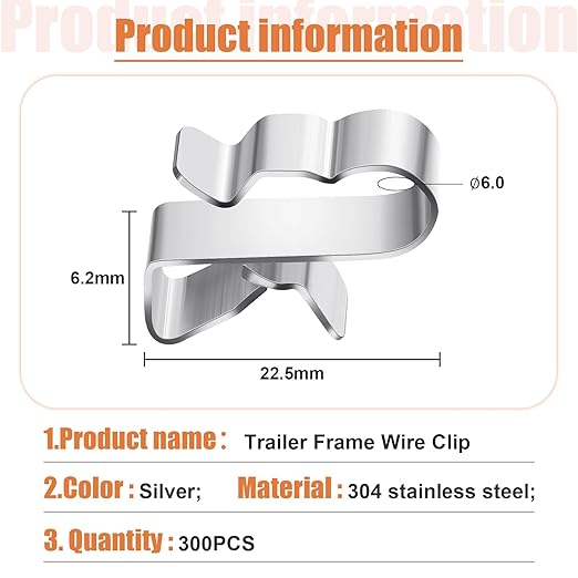 Zhengmy 300 Pcs Trailer Frame Wire Clips Stainless Steel Metal Cable Clips 22.5 mm/ 0.89 Inch Solar Panel Double Wire Clamps Trailer Clamps for PV Wiring Boat Cable