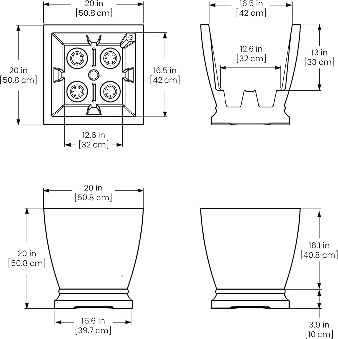 Mayne Inc. Acadia 20in Square Planter - Graphite Grey - 20in L x 20in W x 20in H - with Built-in Water Reservoir (5920-GRG)