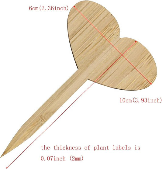 ONLYKXY 10 Pieces Plant Labels, Bamboo Plant Seed Labels Set, Heart Shaped Head Wooden Plant Sign Tags, Nursery Garden Herbs Flowers Vegetables Seed Potted Plants Markers, (6 x 10 cm)