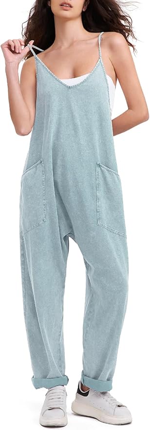 EXLURA Womens Casual Summer Jumpsuits 2026 Romper Bib Outfits Beach Vacation Denim Trendy Fashion Overalls with Pockets