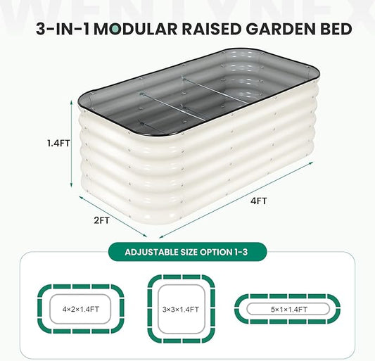 4×2×1.4FT Galvanized Raised Garden Bed Outdoor, Metal Raised Garden Bed Kit, Large Planter Raised Beds, 3 In1 Modular Raised Planter Box Outdoor,Raised Beds for Gardening for Vegetables Flowers Herbs