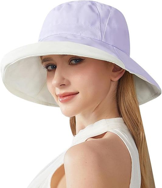 Wide Brim Women Sun Hat Summer Beach Bucket Fishing Hats Metal Wired Edge Packable UV Protection for Hiking Garden Travel