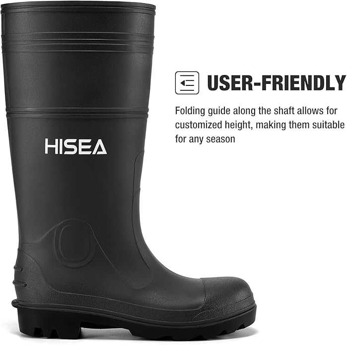 HISEA Men's Rain Boots PVC Rubber Boots with Steel Shank Waterproof Garden Fishing Outdoor Work Boots Durable Slip Resistant Mud Rainboots for Agriculture and Industrial Working