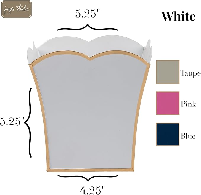 Jaye's Studio Decorative Square Cachepot Flower Pot, House Plant Pot Indoor, Modern Scalloped Planter, Boho Planter, Metal Pot - Floor, Tabletop, Porch & Window Planter for House Decor (White, 6")