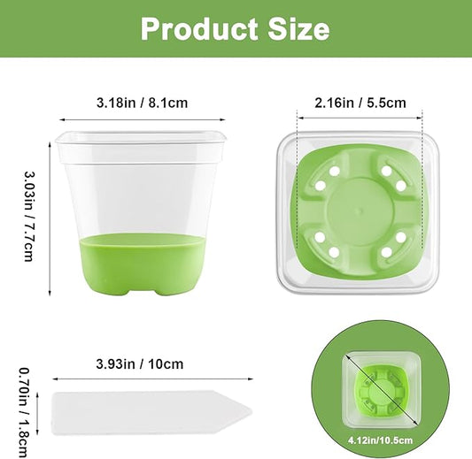 12 Packs 3 Inch Square Plastic Nursery Pots, Clear Plant Pot with Soft Silicone Base for Easy Transplant, Flower Pots with Drainage Holes, Reusable Seedling Pots Starter Pots