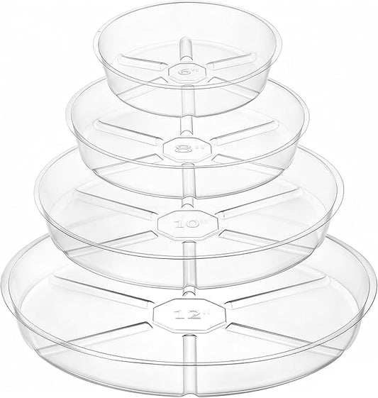 Hacaroa 24 Pack Clear Plant Saucer Drip Trays, 6/8/10/12 Inch Plastic Plant Water Catcher Trays Flower Pot Saucers for Indoor Outdoor Plants, Round, 4 Sizes
