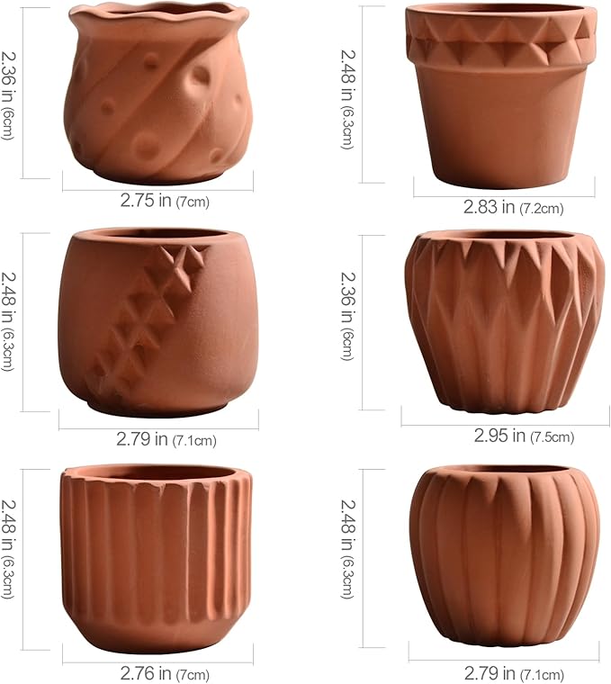 B SEPOR Ceramic Planters Handmade Mini Clay Flower Pot for Small Indoor Plant Succulent Cactus with Melamine Saucer Tray (Terracotta)