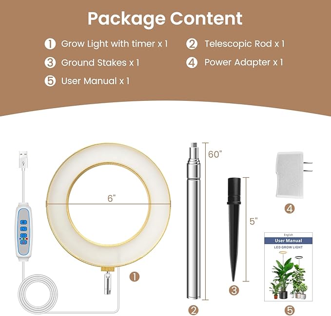 Grow Lights for Indoor Plants, Full Spectrum Plant Lights for Indoor Growing with 6/12/16H Timer, 3 Color Modes, 5 Brightness, 10"-65" Height Adjustable Wood Grain Plant Growing Lamp