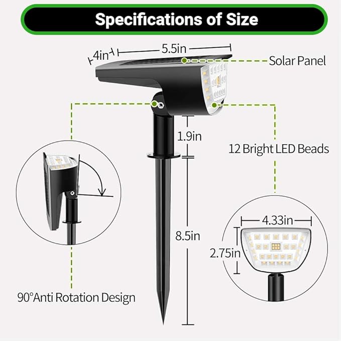 CLAONER Solar Spot Lights Outdoor, 3 Lighting Modes IP65 Waterproof Solar Lights Outdoor, 2-in-1 Solar Landscape Spotlights for Yard Backyard Trees House Garden Walkway-32 LED/Warm White(2 Pack)