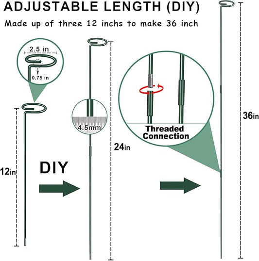 36 Inch Plant Sticks Support Tall Three Sizes (12 or 24 or 36 Inch), 8 Pcs 4.5mm Adjustable Outdoor and Indoor Plant Support, Garden Stakes for Plants Flowers Rose Tomatoes Peony Lily Rose Amaryllis