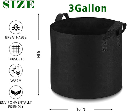 12-Pack 3 Gallon Plant Grow Bags Heavy Duty Thickened Nonwoven Fabric Pots with Handles