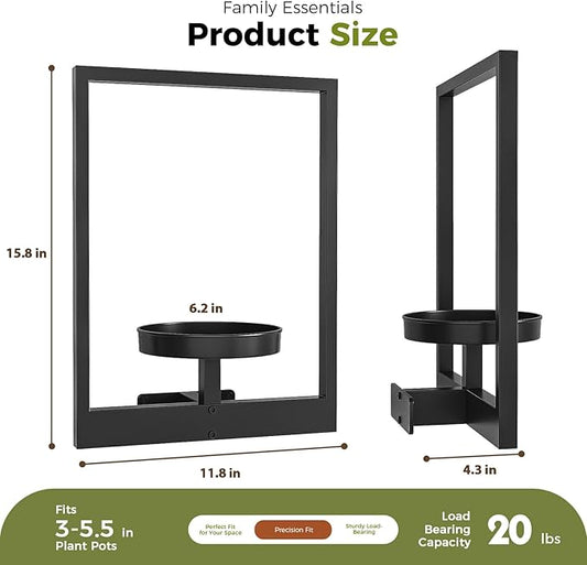 Bamworld Plant Stand Indoor Wall Decor Metal Plant Hanger Indoor Hanging Plant Holder Wall-Mounted Planters Outdoor Plant Rack Black 1 Pack (Patent Design)