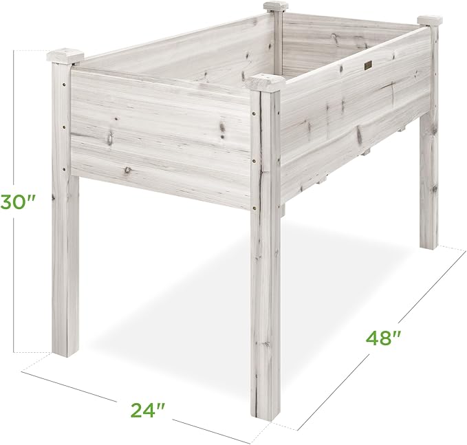Best Choice Products 48x24x30in Raised Garden Bed, Elevated Wood Planter Box Stand for Backyard, Patio, Balcony w/Bed Liner, 200lb Capacity - White