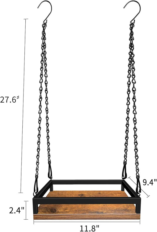 Plant Hanger Indoor, 11.8" Wooden Hanging Plant Holder with Metal Frame Hanging Planter for Indoor Plants Load 50LB Hanging Plant Shelf with 27.6" Long Chain, Ideal for Heavier Pots Ceiling(2 pack)