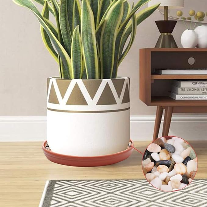 SAROSORA Round Plastic Plant Saucer Drip Tray 12" Set of 6 for Indoor Outdoor Home Garden Flower Plant Container Flower Pot Pallets ((9.4''+10.4"+12'') x2, Terracotta)