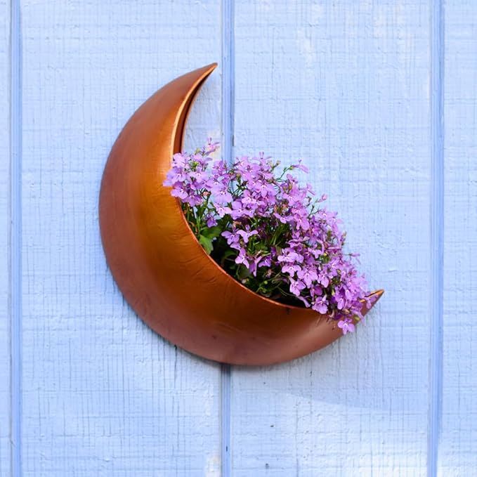 Wall Planter with Drain Holes – Outdoor Hanging Moon Planter for Fence, Patio, or Garden – Boho Crescent Wall Decor for Succulents, Air Plants, Herbs & Flowers – Witchy Gifts for Plant Lovers