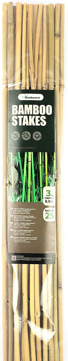 Bamboo Garden Stakes 3 Feet Plant Stakes for Roma Tomatoes Sunflowers Beans Potted and Climbing Plants - Pack of 25 Bamboo Sticks