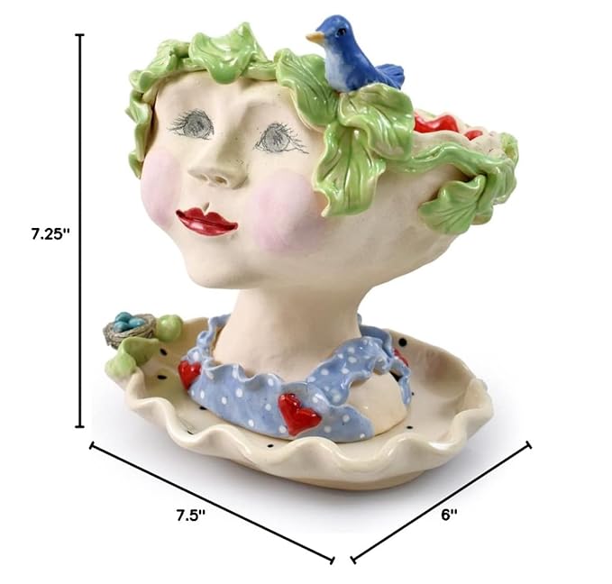 Modern Artisans Victorian Lovelies Sculpted Indoor Head Planter: Fetching Flora Version, 7.5", Handmade in The USA