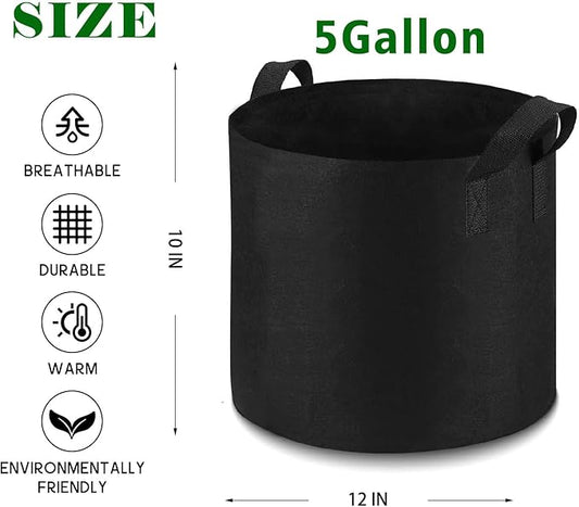 12-Pack 5 Gallon Plant Grow Bags Heavy Duty Thickened Nonwoven Fabric Pots with Handles