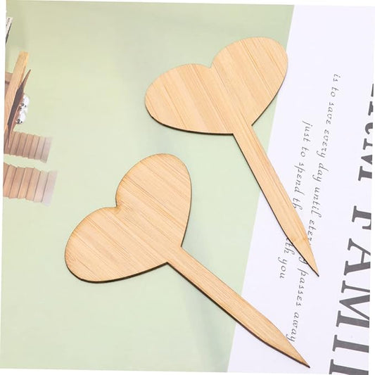 Mipcase 20pcs Heart Shaped Bamboo Thicken Plant Labels for Garden Seedling Markers t Shape for Writing