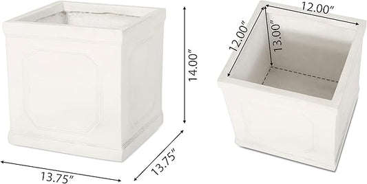 Burgos Outdoor Medium Planter - Cast Stone - Antique White