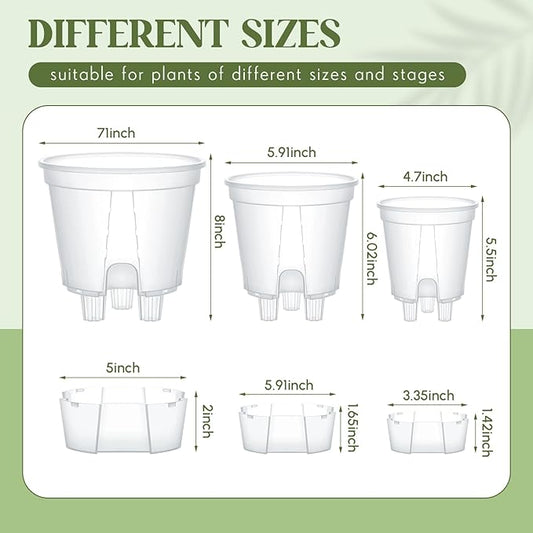 Self Watering Pots for Indoor Plants with Deep Reservoir and High Drainage Holes for Outdoor Plants and Flowers, Bare Root Planter(4.72'', 5.91'', 7.09'',Clear,6 Pcs)