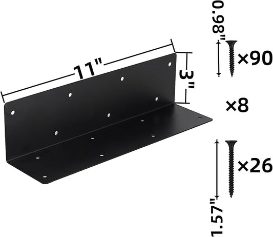 8 Pcs Raised Garden Bed Corner Brackets for 12''-24'' Flower Vegetable Furniture Planter Wood Garden Bed Box, 11 x 3 x 3 Black Metal Corner Brackets Decorative with Screws