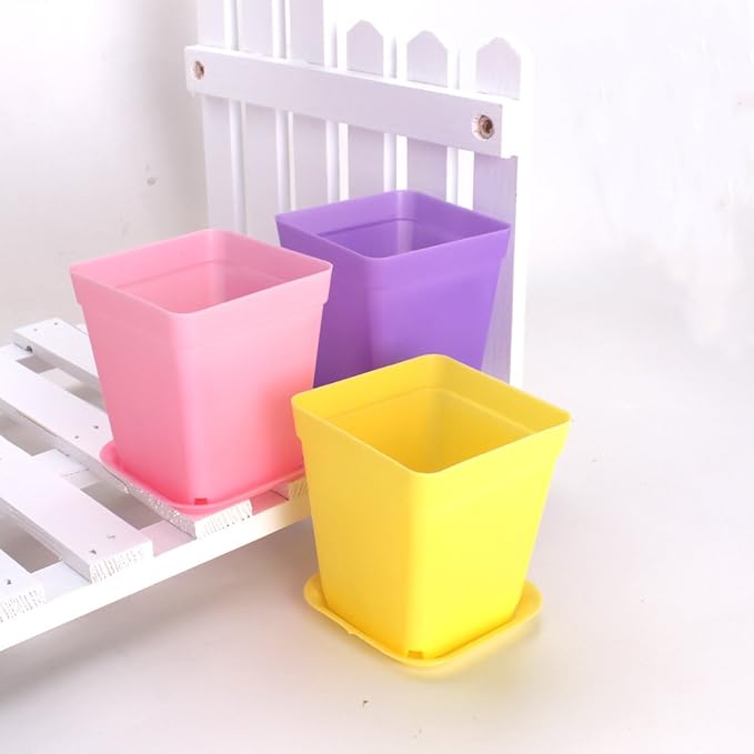 WARMBUY Colorful Plastic Flower Pots with Saucers for Small Plants, Set of 12