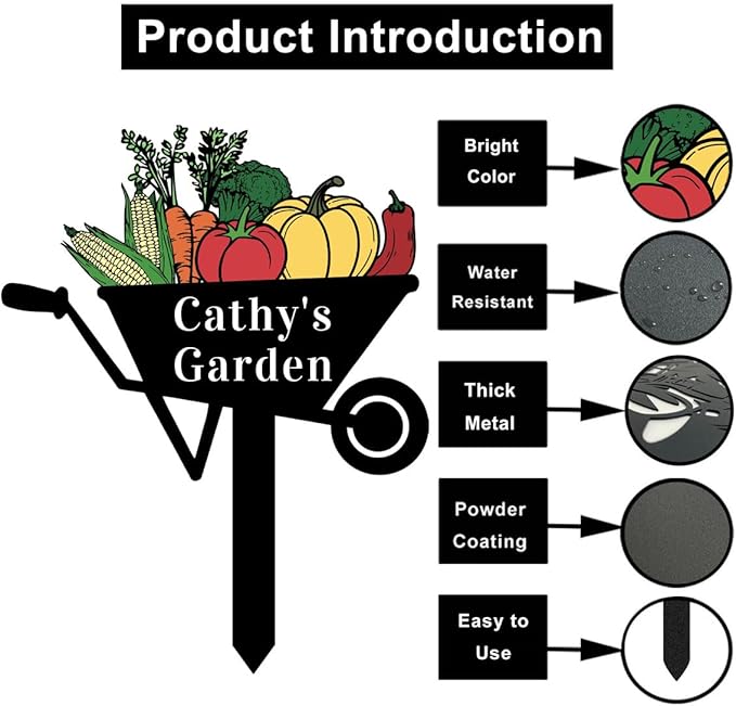 Personalized Colorful Vegetable Garden Sign, Customized Custom Vegetable Garden Stake Label Metal Sign for Outdoor Yard Decor Lawn Art Plant Marker Farmhouse Decorative Housewarming Gift